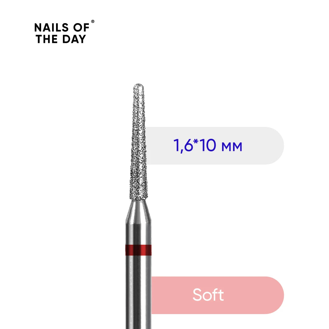 Punta Nailsoftheday “Ago” — punta diamantata rossa, 1,6×10 mm