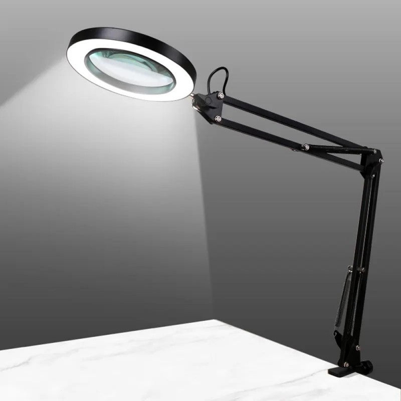 Lampada da tavolo nera con lente d’ingrandimento 5×, alimentazione USB