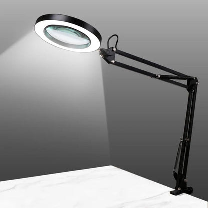 Lampada da tavolo nera con lente d’ingrandimento 5×, alimentazione USB