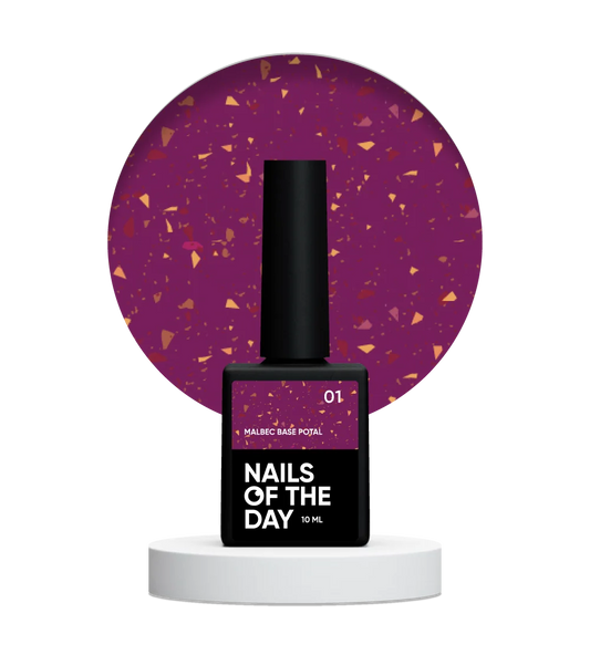 NAILSOFTHEDAY Malbec Base Potal 01 — base vetrata fantastica con foglia oro, 10 ml