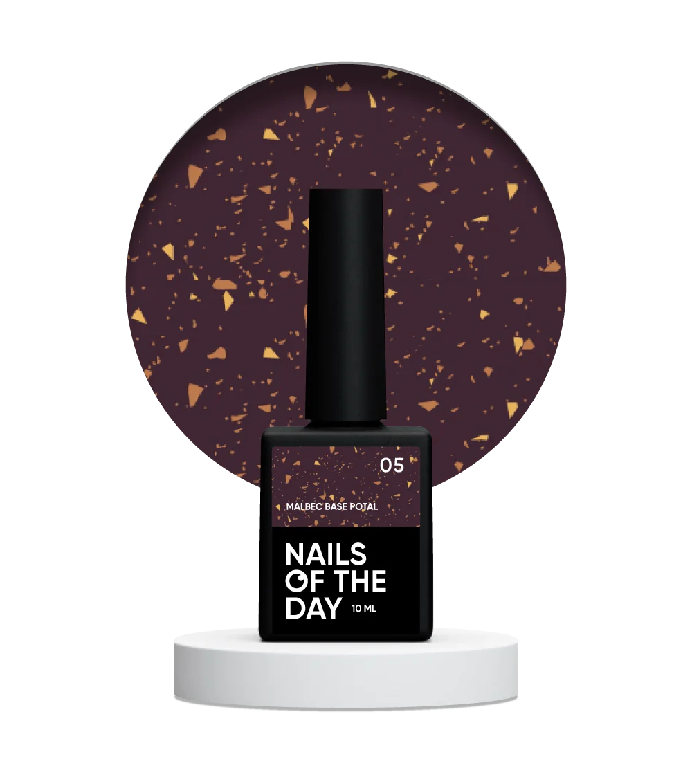 NAILSOFTHEDAY Malbec Base Potal 05 — base vetrata fantastica con foglia oro, 10 ml