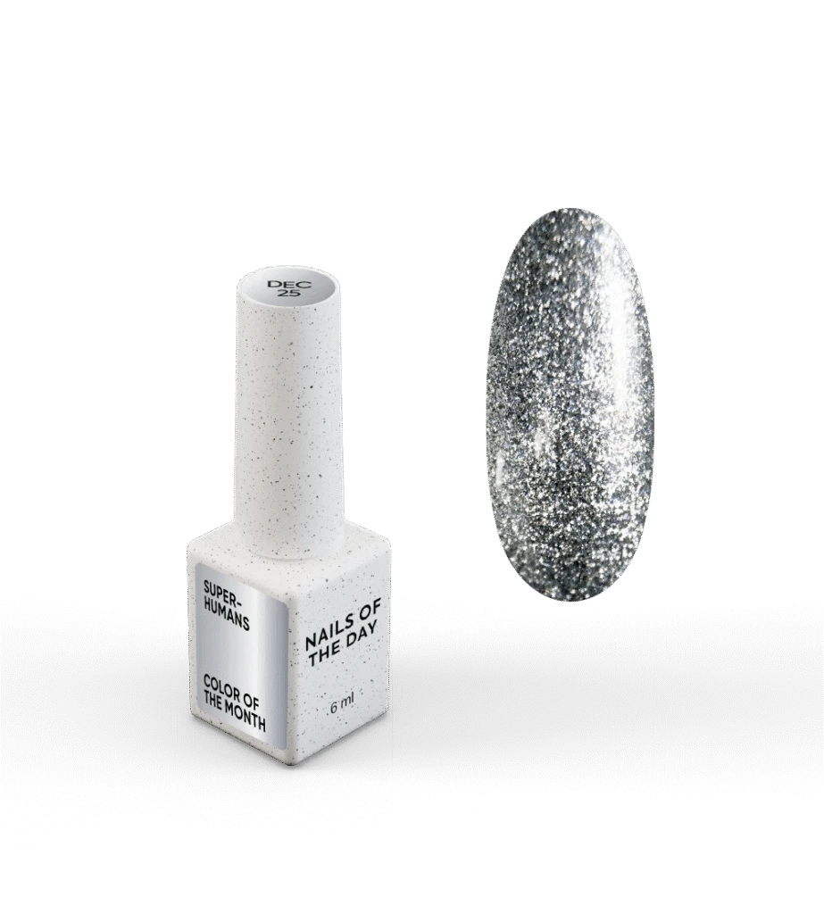 Colore del mese Dicembre 2025 SUPERHUMANS — colore del mese acciaio con foglia d’argento, coprente con un solo strato, 6 ml