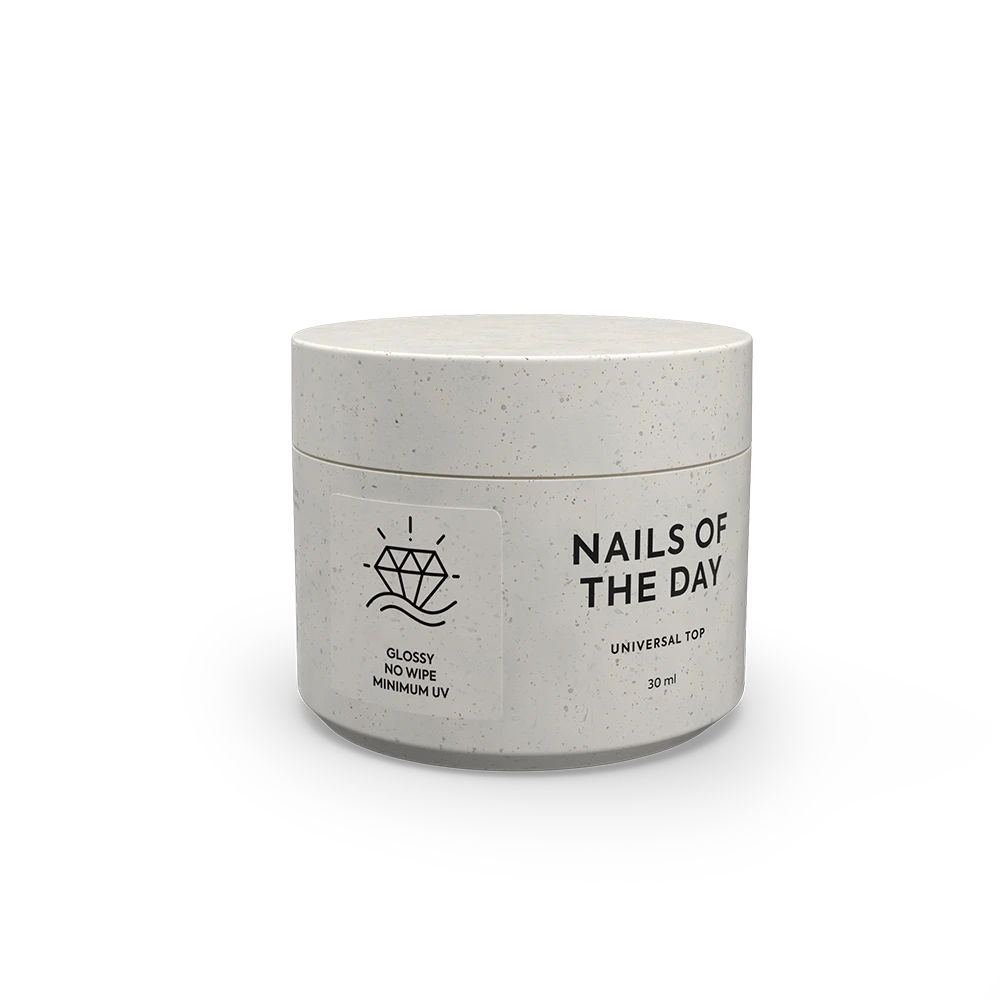 NAILSOFTHEDAY Universal Top — top coat lucido universale senza strato di dispersione (No Wipe) con contenuto minimo di filtri UV, 30 ml.
