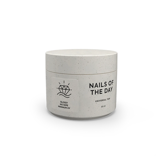 NAILSOFTHEDAY Universal Top — top coat lucido universale senza strato di dispersione (No Wipe) con contenuto minimo di filtri UV, 30 ml.